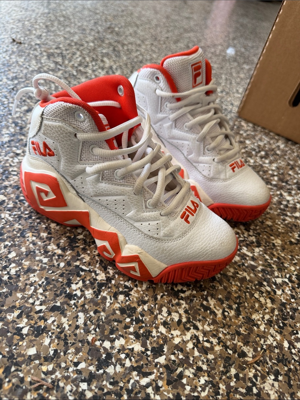 Fila White and Red Mid-Top Athletic Sneakers